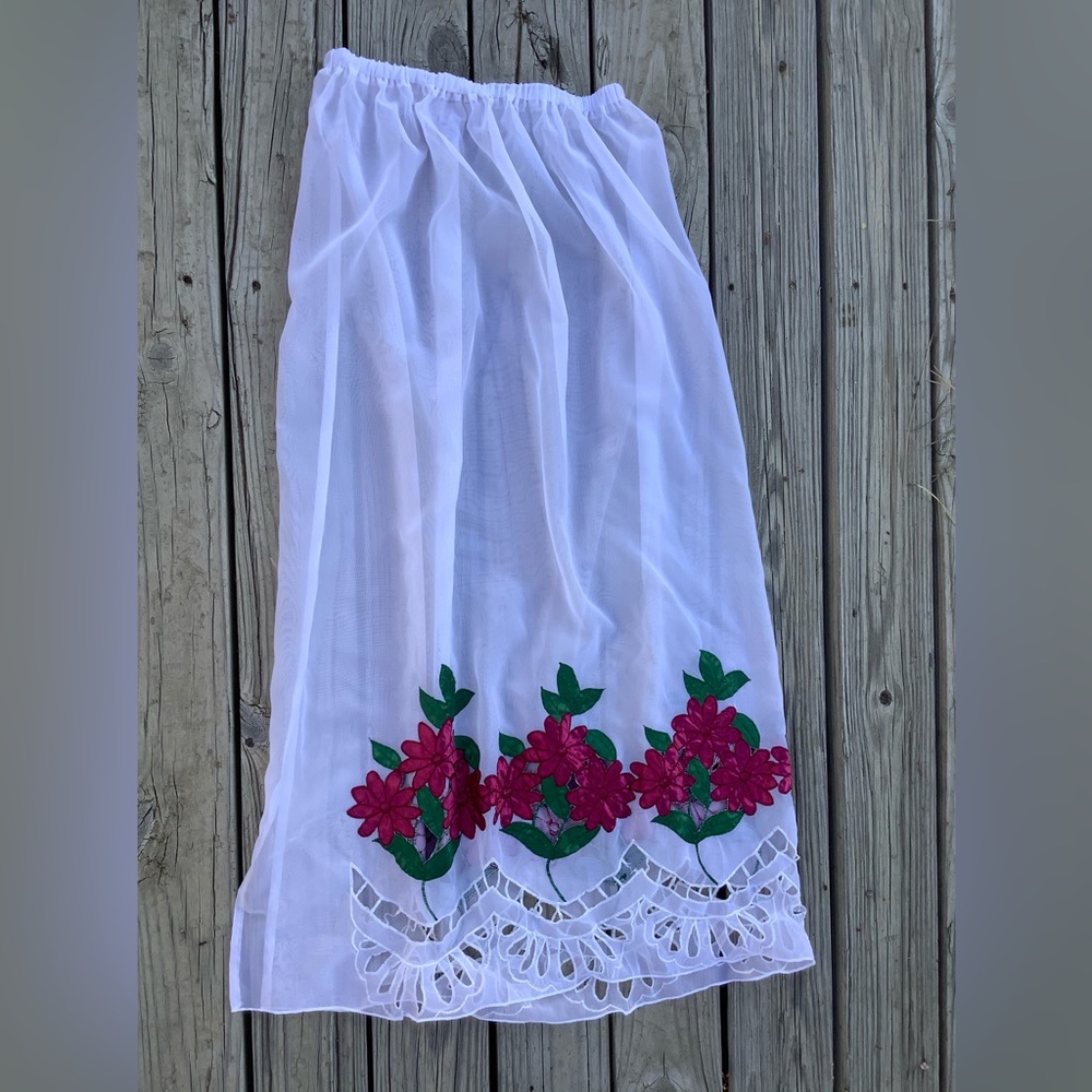Large Extra long sheer skirt Hot pink floral skirt semi slit embroidery border
